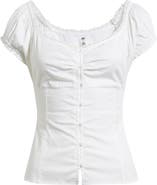 BP. Lace Trim Stretch Cotton Button-Up Top