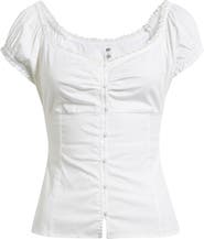 BP. Lace Trim Stretch Cotton Button-Up Top
