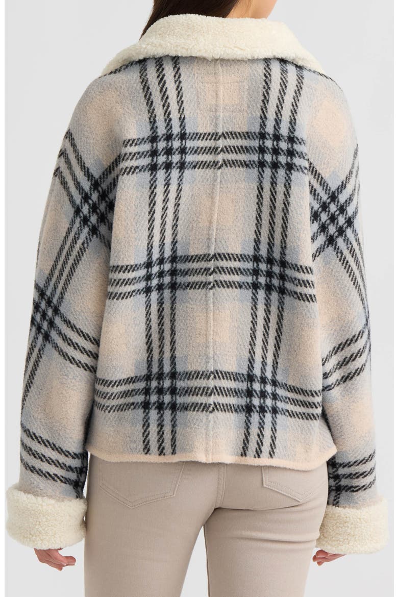 Faux Fur Collar Plaid Jacket, Alternate, color, MARSHMALLOW PLAID