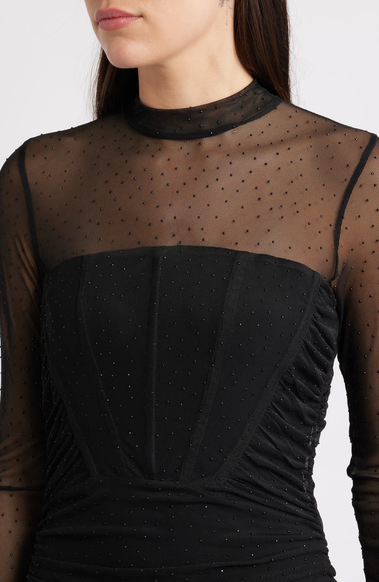 Black Halo Lexington Rhinestone Detail Long Sleeve Mesh Column Gown, Alternate, color, Star Light