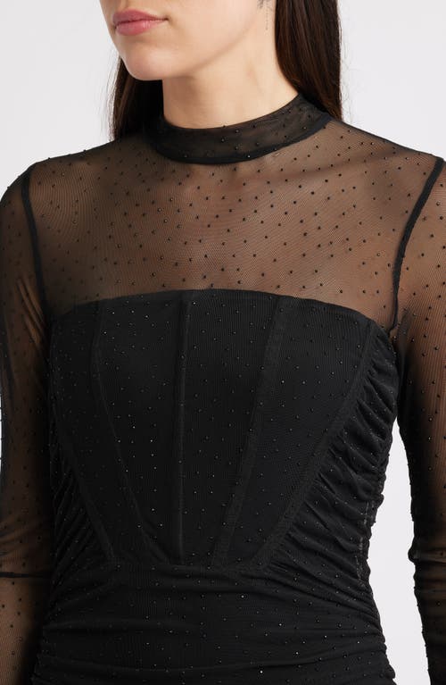 Black Halo Lexington Rhinestone Detail Long Sleeve Mesh Column Gown In Black