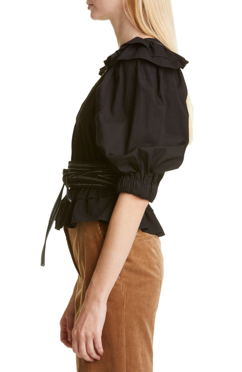 Sea Sibylle Puff Sleeve Cotton Peplum Top, Alternate, color,