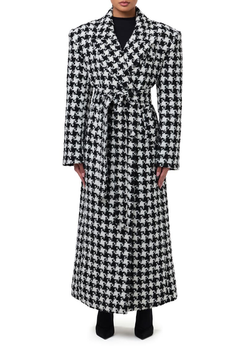 Long Houndstooth Trench Coat, Main, color, HOUNDSTOOTH BLACK/ WHITE