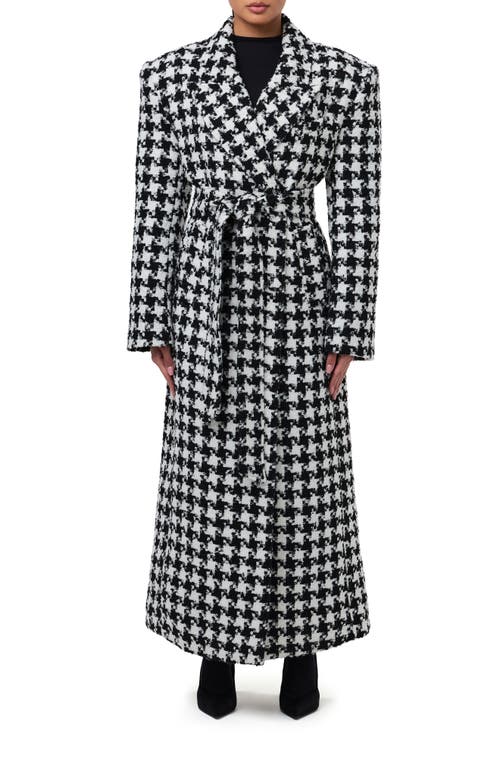 Naked Wardrobe Long Houndstooth Trench Coat In Black