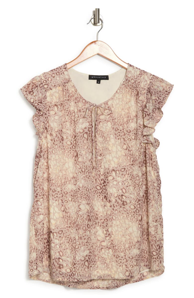 GIBSONLOOK Flutter Sleeve Printed Chiffon Blouse, Alternate, color, 