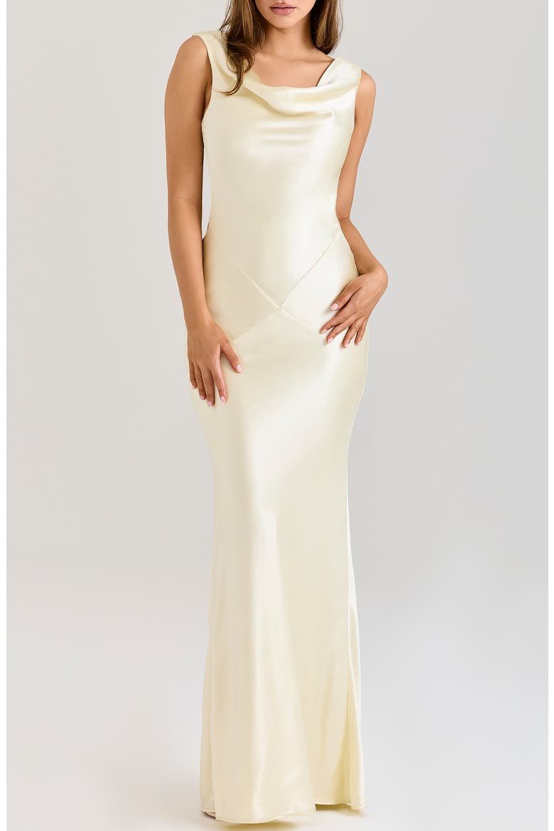 Safaira Cowl Neck Satin Gown, Main, color, LEMON