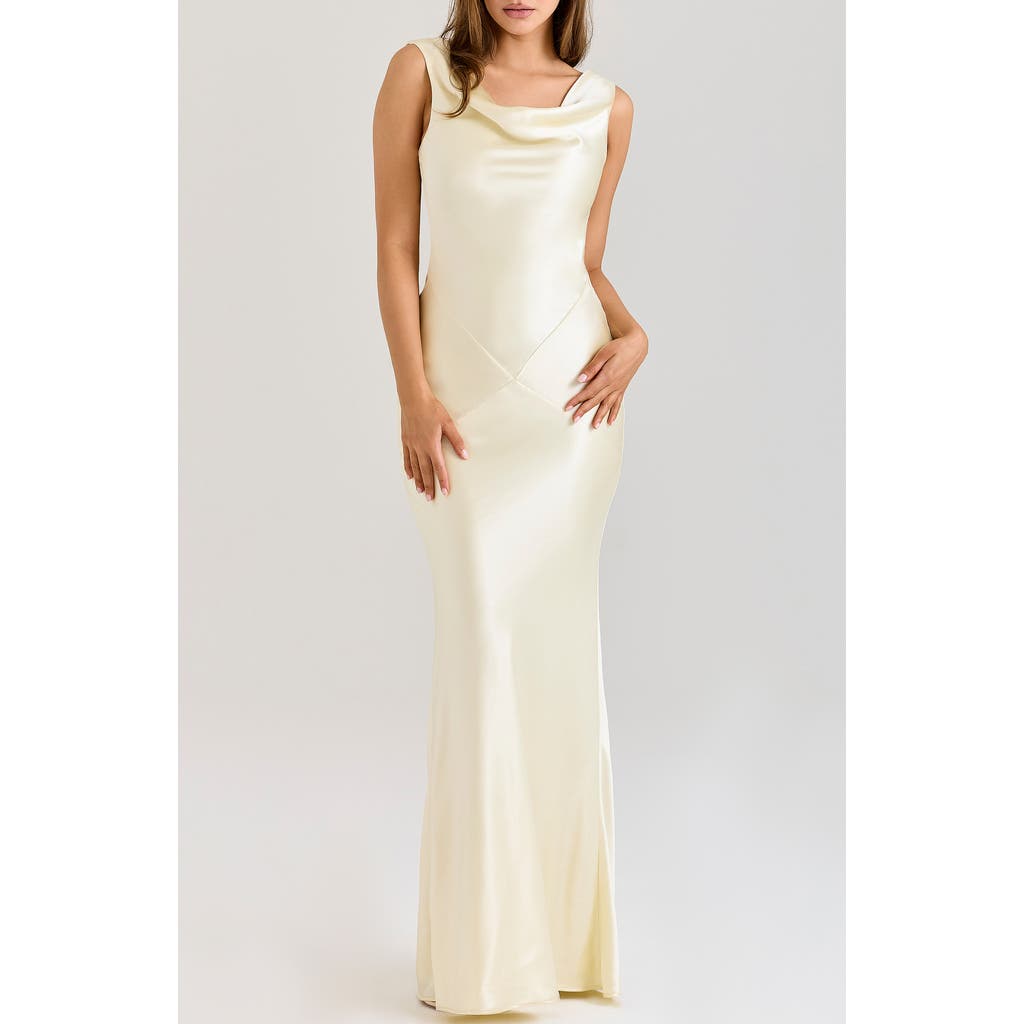 HOUSE OF CB Safaira Cowl Neck Satin Gown in Lemon at Nordstrom, Size X-Large