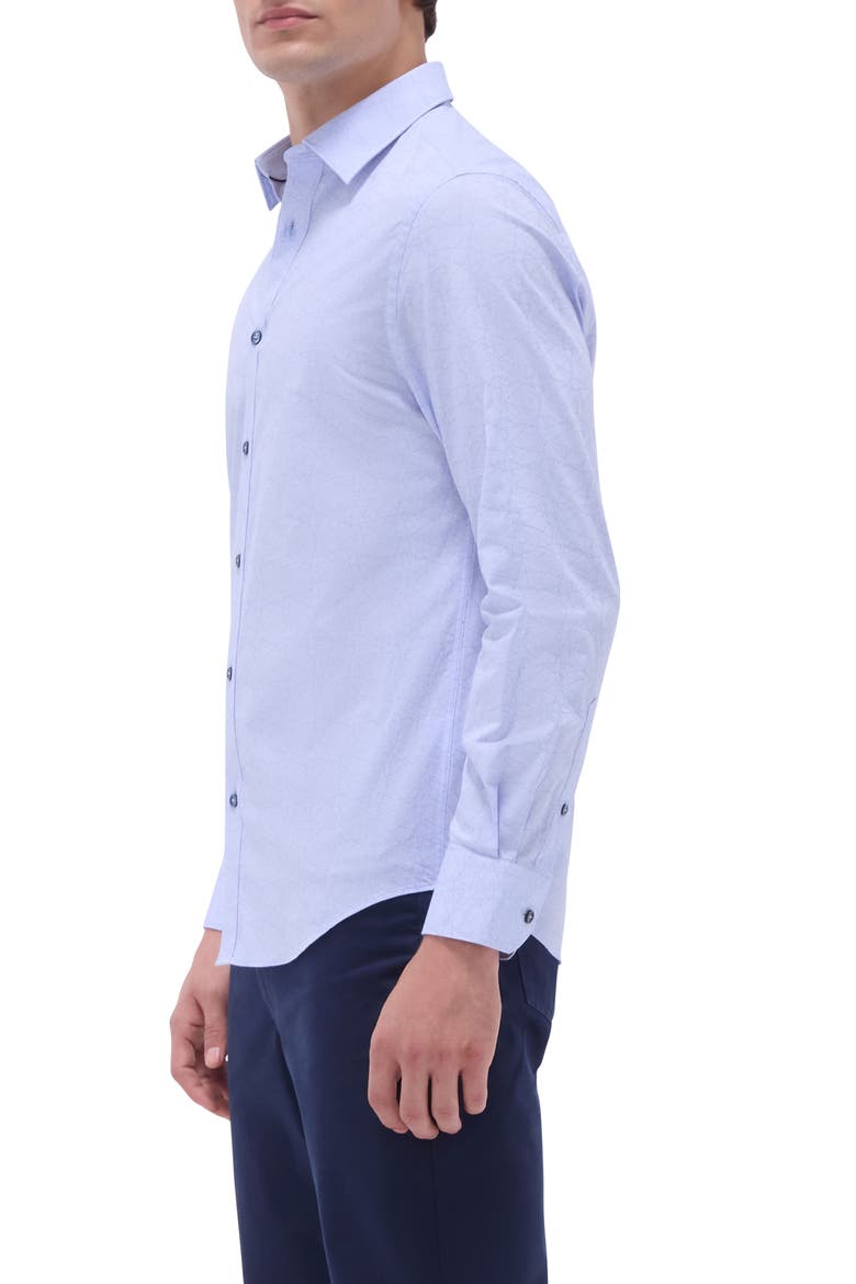 Julian Geometric Jacquard Stretch Cotton Button-Up Shirt, Alternate, color, SKY