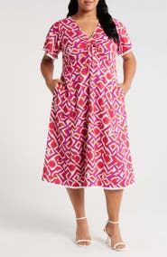 Tahari ASL Geo Print Midi Dress