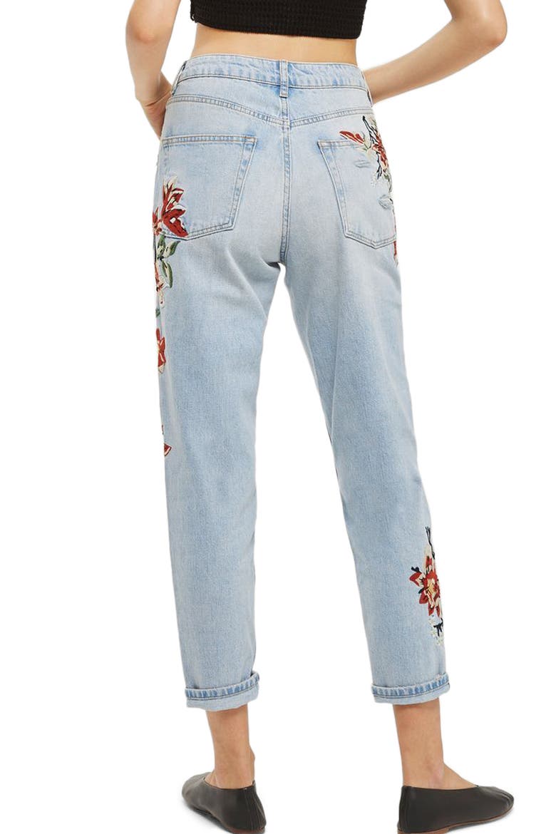Fire Flower High Rise Ripped Mom Jeans, Alternate, color, LIGHT DENIM MULTI