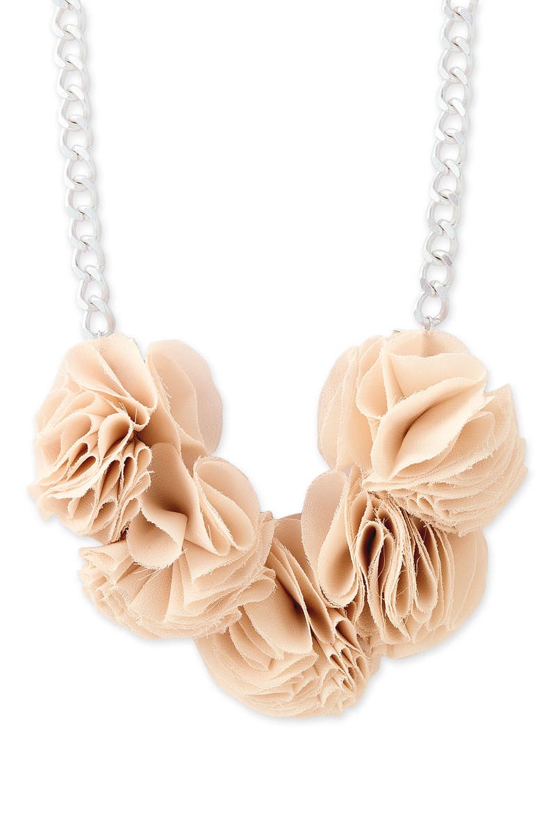 Fabric Flower Necklace, Main, color, BEIGE