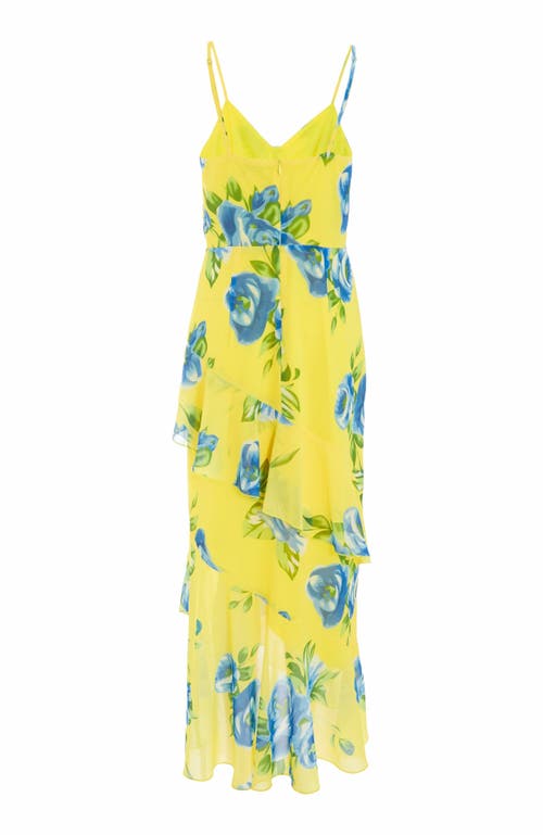 Quiz Floral Chiffon Frill Detail Maxi Dress In Yellow