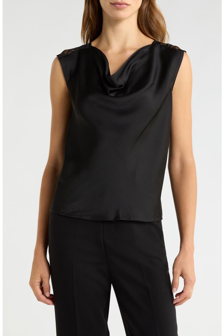 Lace Trim Cowl Neck Sleeveless Top, Main, color, RICH BLACK