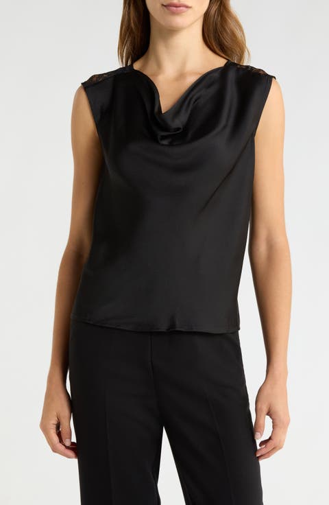 Lace Trim Cowl Neck Sleeveless Top