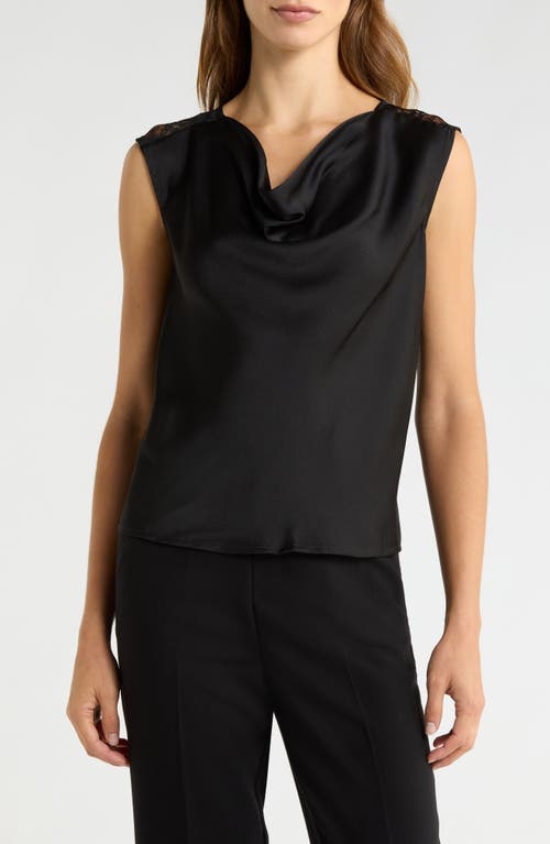 Vince Camuto Lace Trim Cowl Neck Sleeveless Top In Black