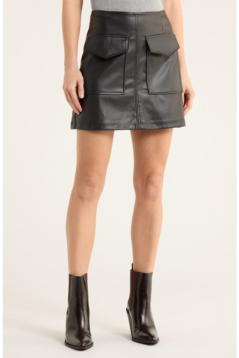 Pocket Faux Leather Miniskirt, Main, color, BLACK