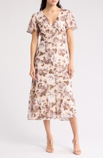 CONNECTED APPAREL CONNECTED APPAREL YORYU FLUTTER SLEEVE MIDI DRESS