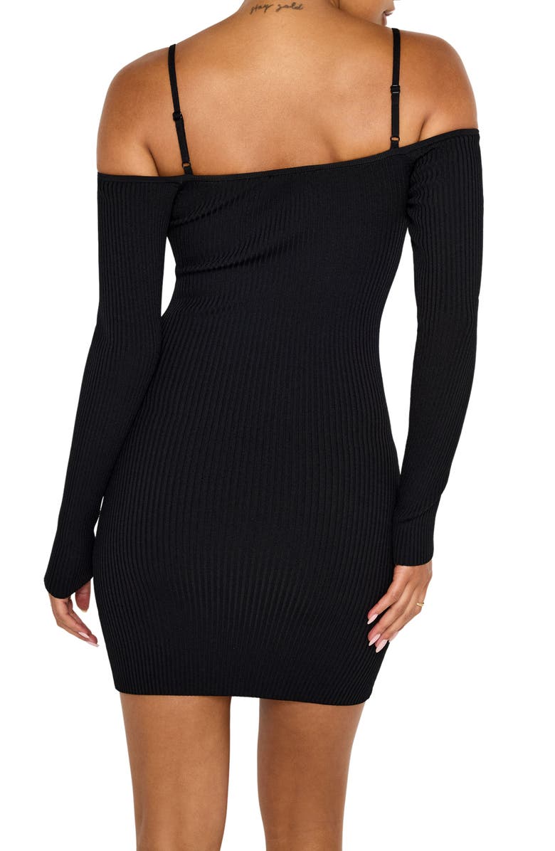 Good American Virgo Cold Shoulder Long Sleeve Rib Sweater Dress, Alternate, color, Black