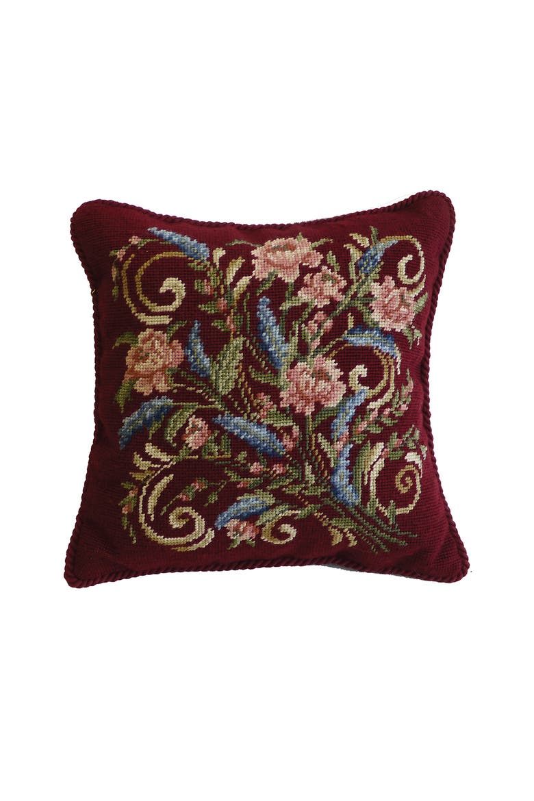 Hydrangea Bouquet Number 2 Needlepoint Accent Throw Pillow, Main, color, Red