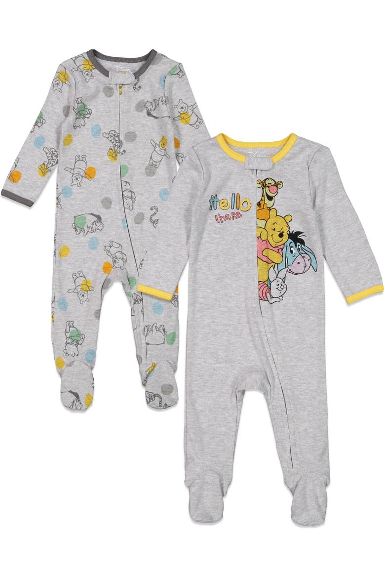 Mickey Mouse 2-Pack Footed One-Piece Sleep N' Play, Main, color, Heather Grey Pooh