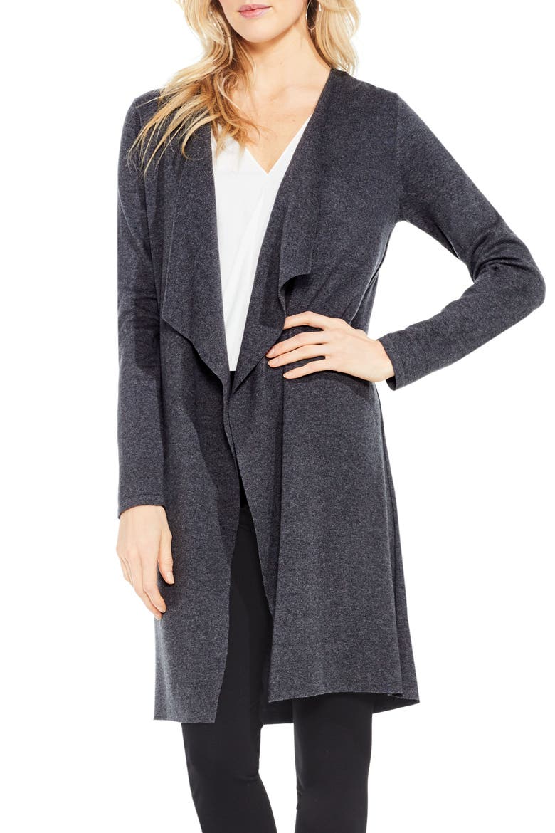 Drape Front Long Cardigan, Main, color, MEDIUM HEATHER GREY