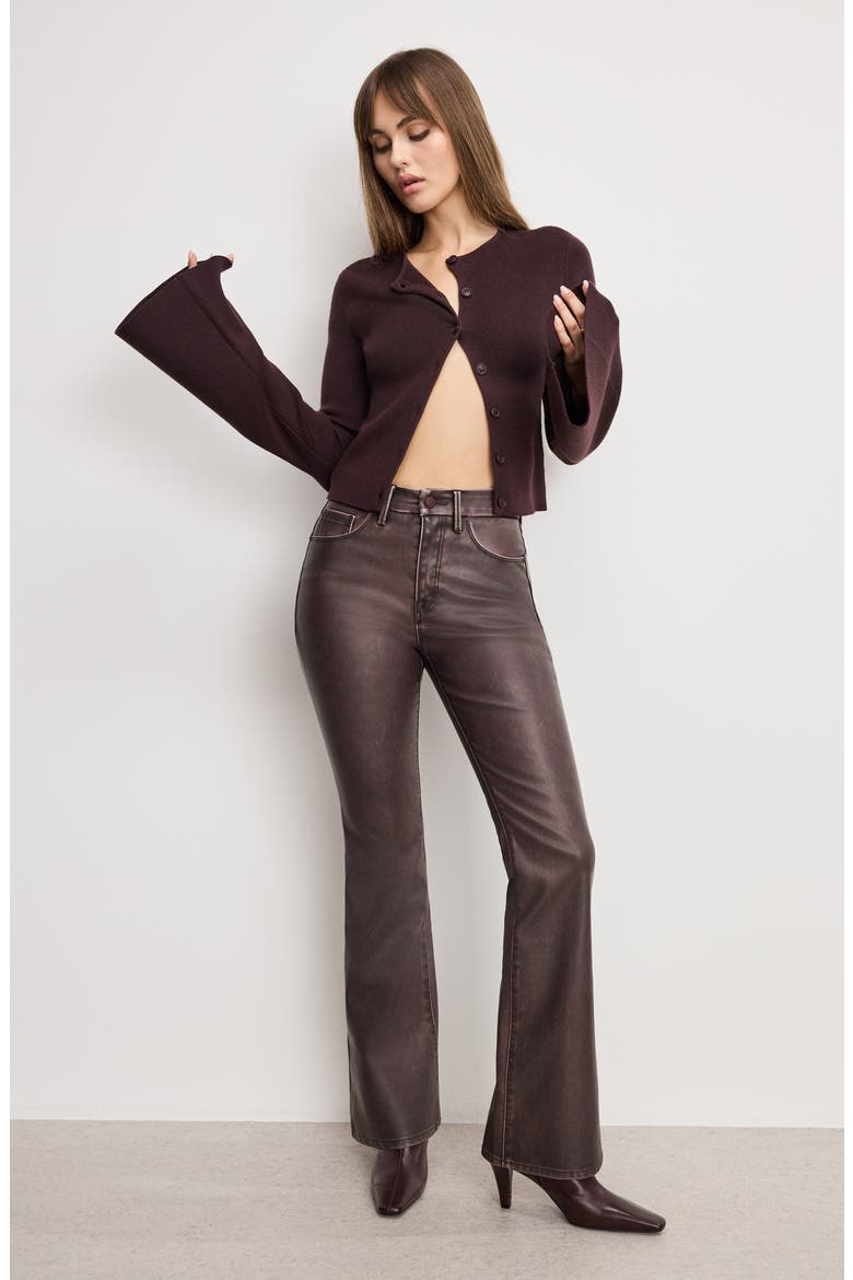 Ribbed Bell Sleeve Cardigan, Alternate, color, BARK003