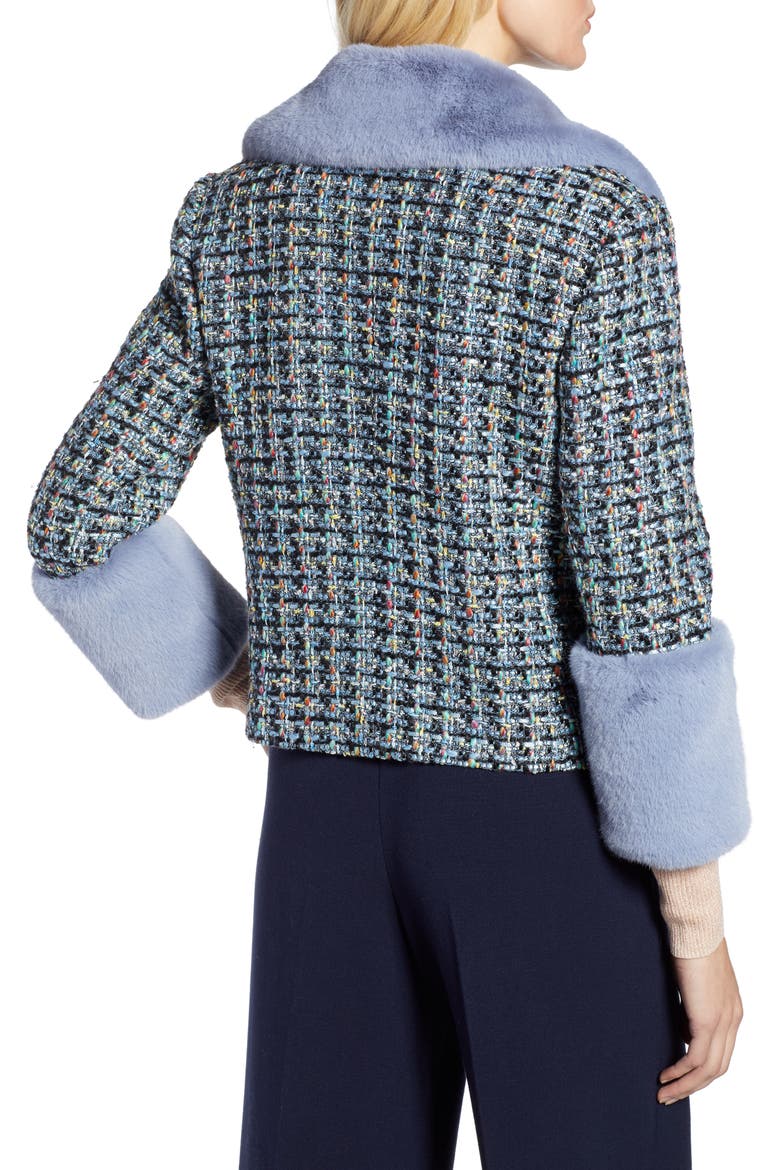 x Atlantic-Pacific Tweed Jacket with Removable Faux Fur Trim, Alternate, color, BLACK MULTI TWEED