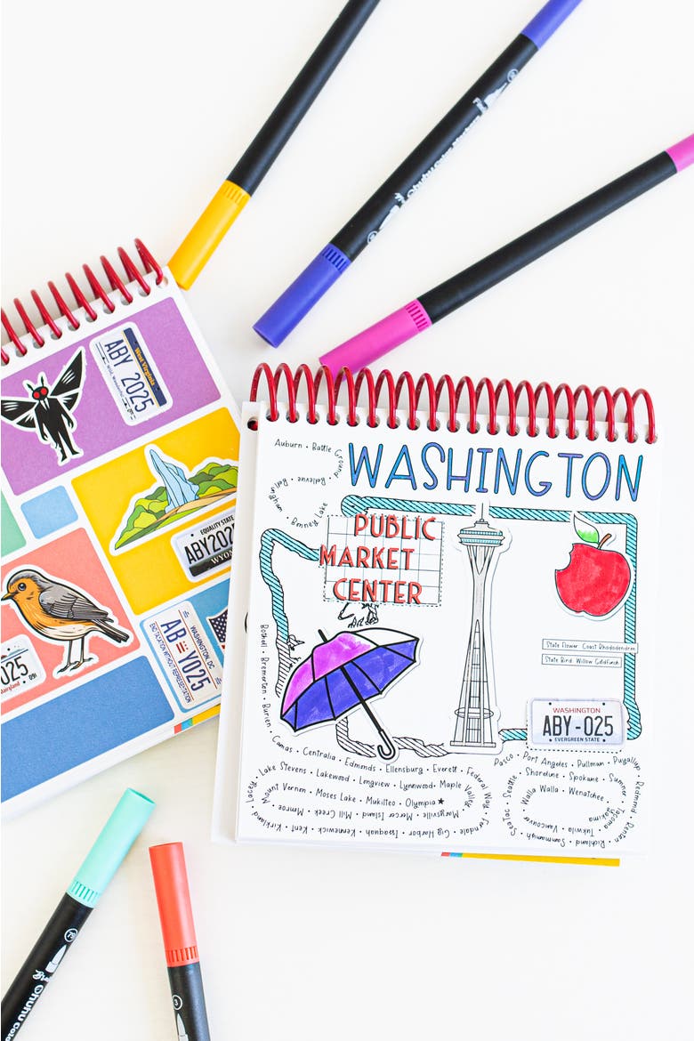 Roadtrip Trinkets Spiral Bound Adult Coloring + Sticker Book, Alternate, color, Multicolor