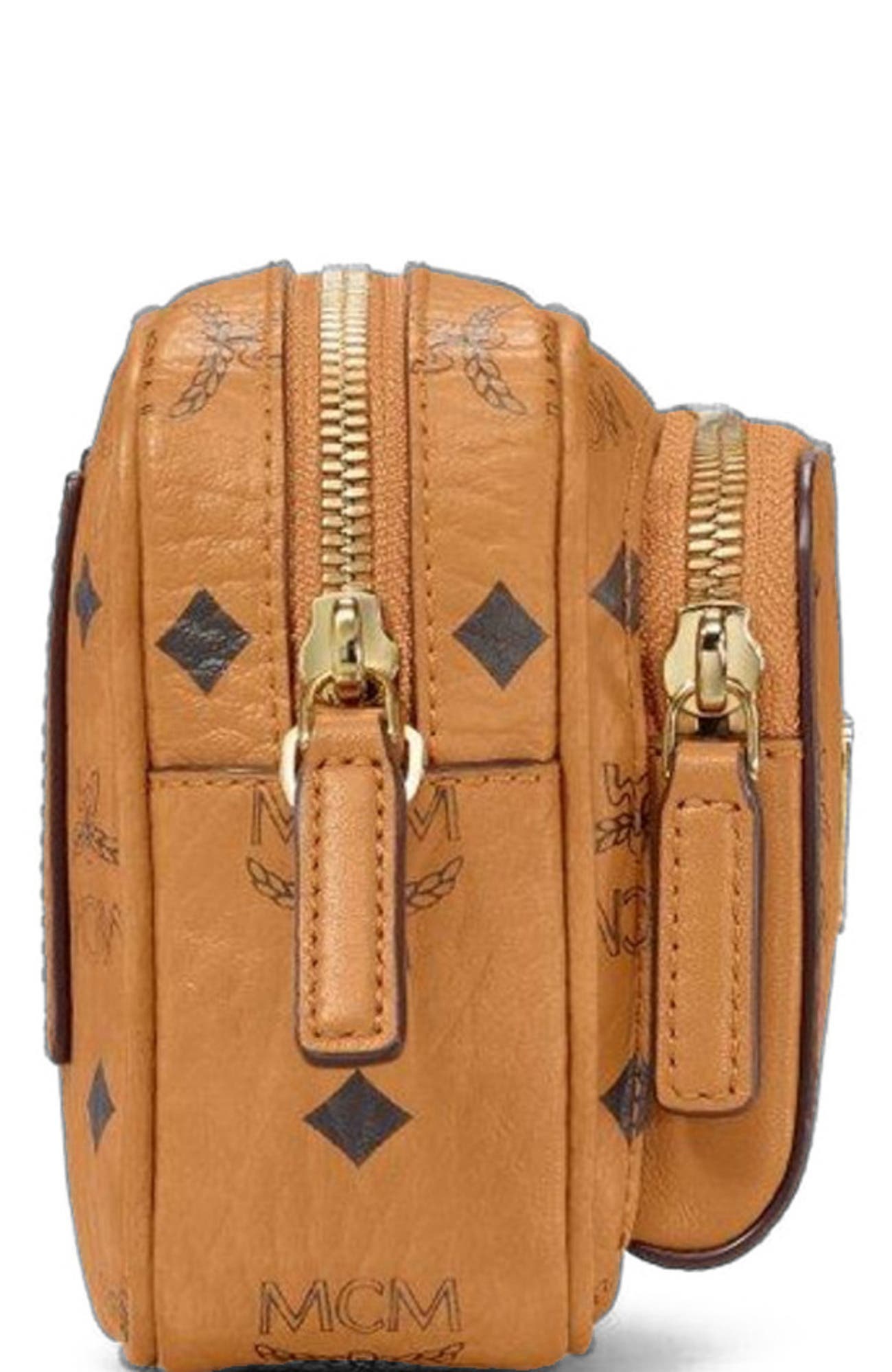 MCM Aren Crossbody in Visetos, Alternate, color, Cognac