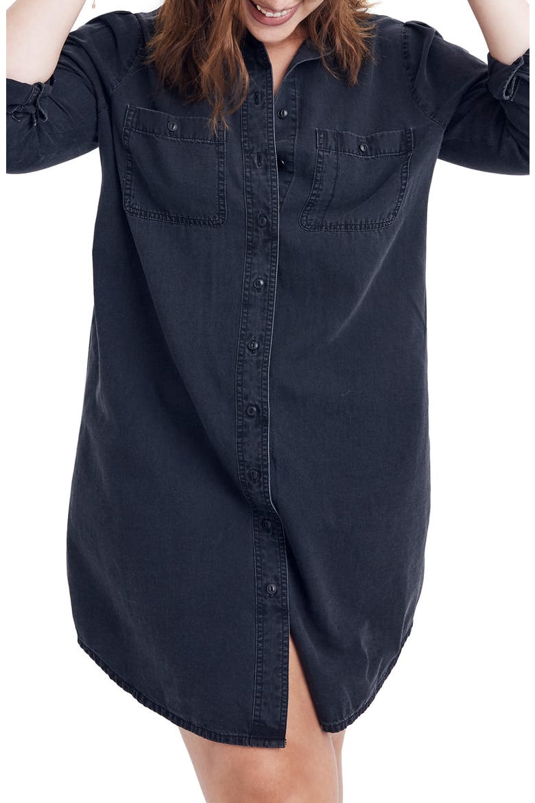Denim Puff Sleeve Shirtdress, Alternate, color, KELSEY WASH