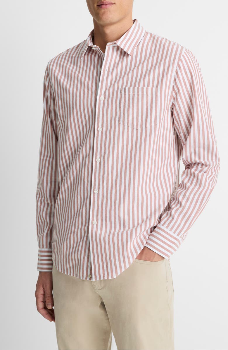 Vince Stripe Classic Fit Button-Up Shirt, Alternate, color, Sepia/ Optic White