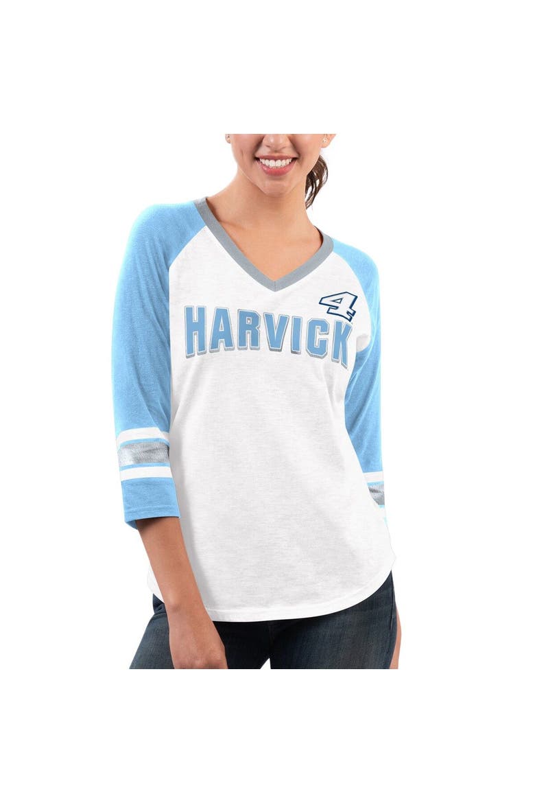 Women's G-III 4Her by Carl Banks White/Light Blue Kevin Harvick Top Team V-Neck 3/4 Sleeve T-Shirt, Main, color, White
