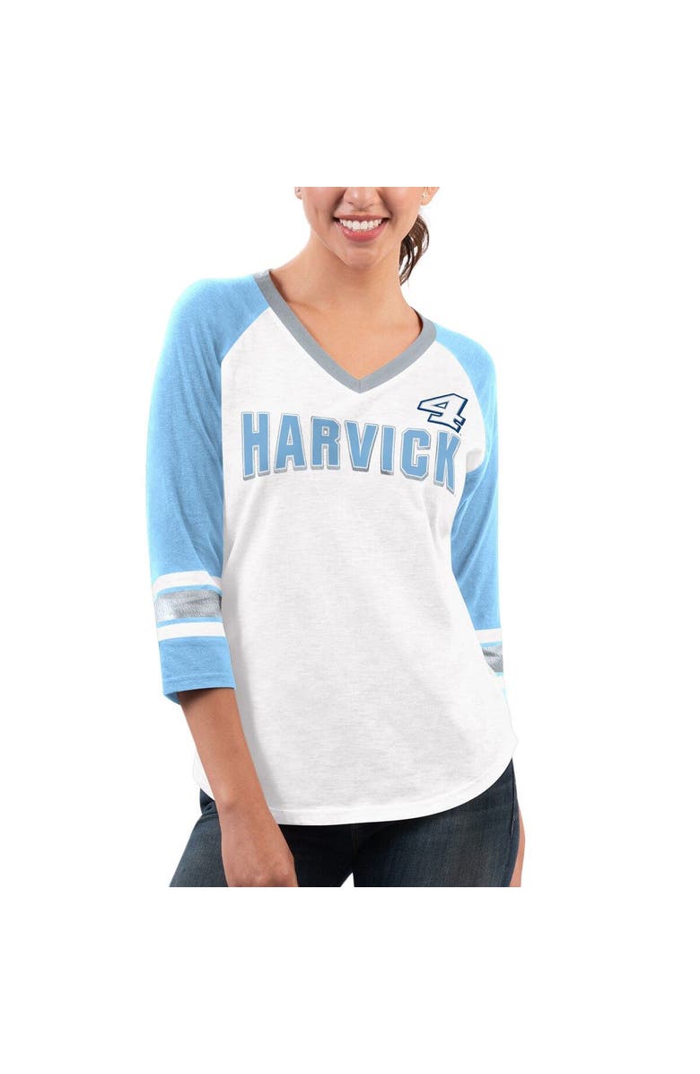 G-III 4HER BY CARL BANKS Women's G-III 4Her by Carl Banks White/Light Blue Kevin Harvick Top Team V-Neck 3/4 Sleeve T-Shirt, Main, color, White