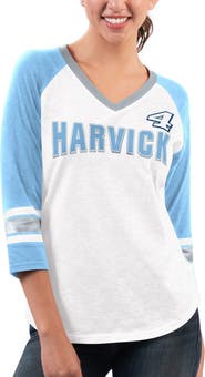 G-III 4HER BY CARL BANKS Women's G-III 4Her by Carl Banks White/Light Blue Kevin Harvick Top Team V-Neck 3/4 Sleeve T-Shirt