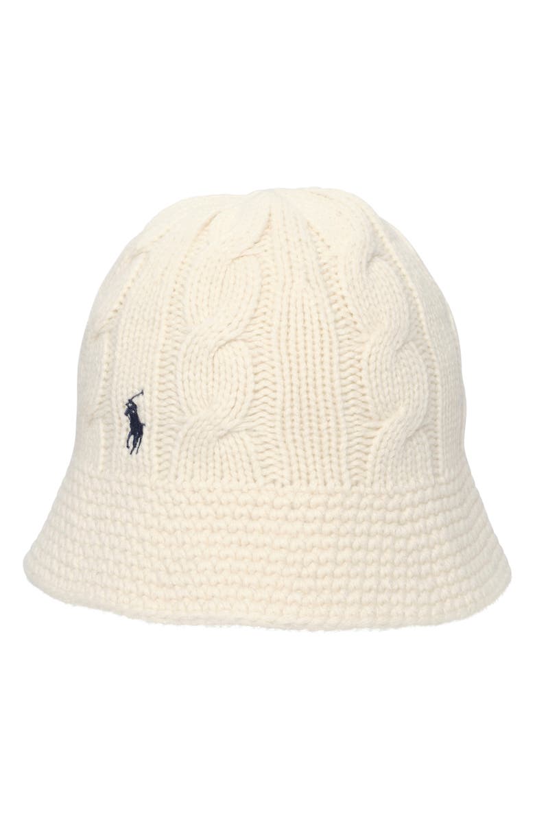 Polo Ralph Lauren Cable Stitch Wool Blend Bucket Hat, Alternate, color, Cream