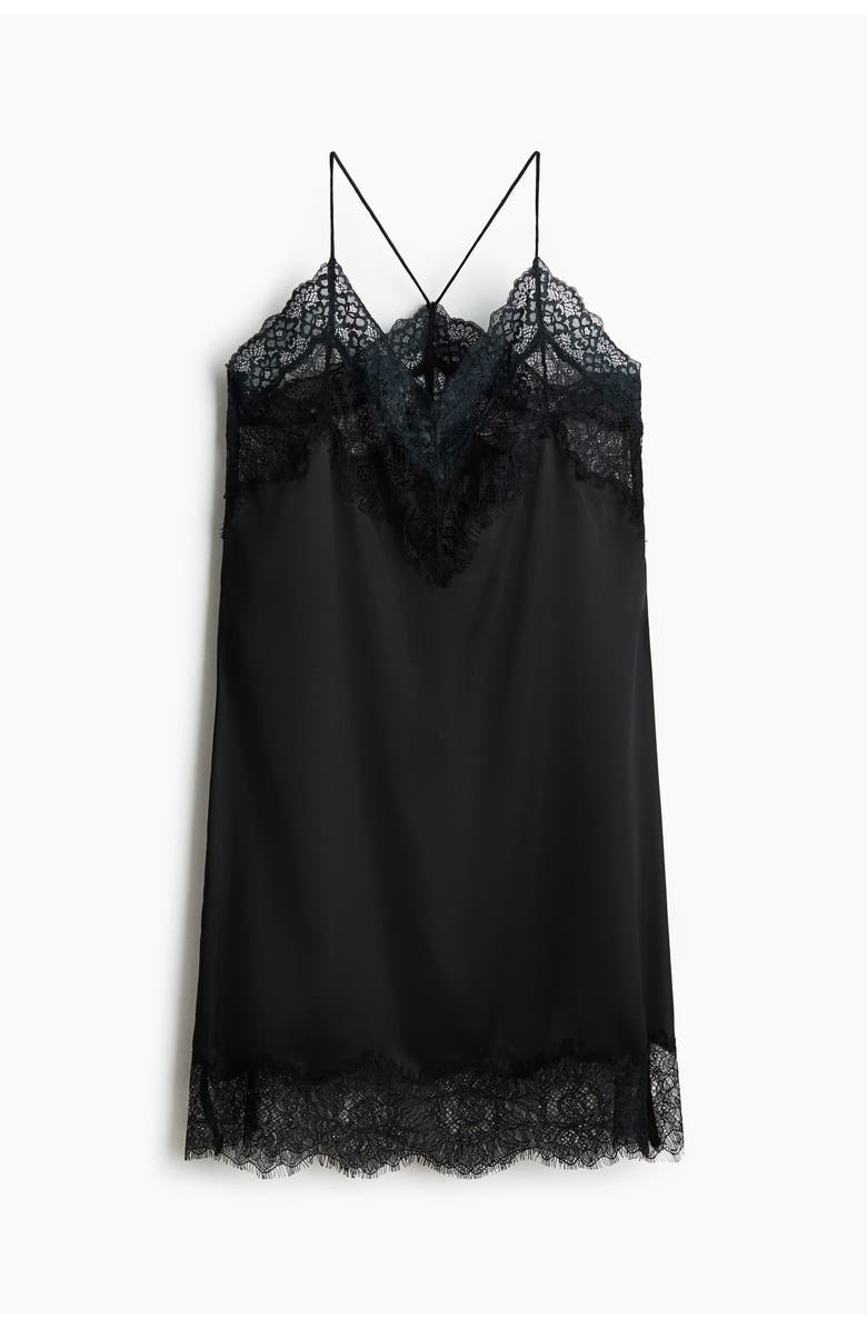 H&M Lace-trimmed Satin Dress, Alternate, color, Black
