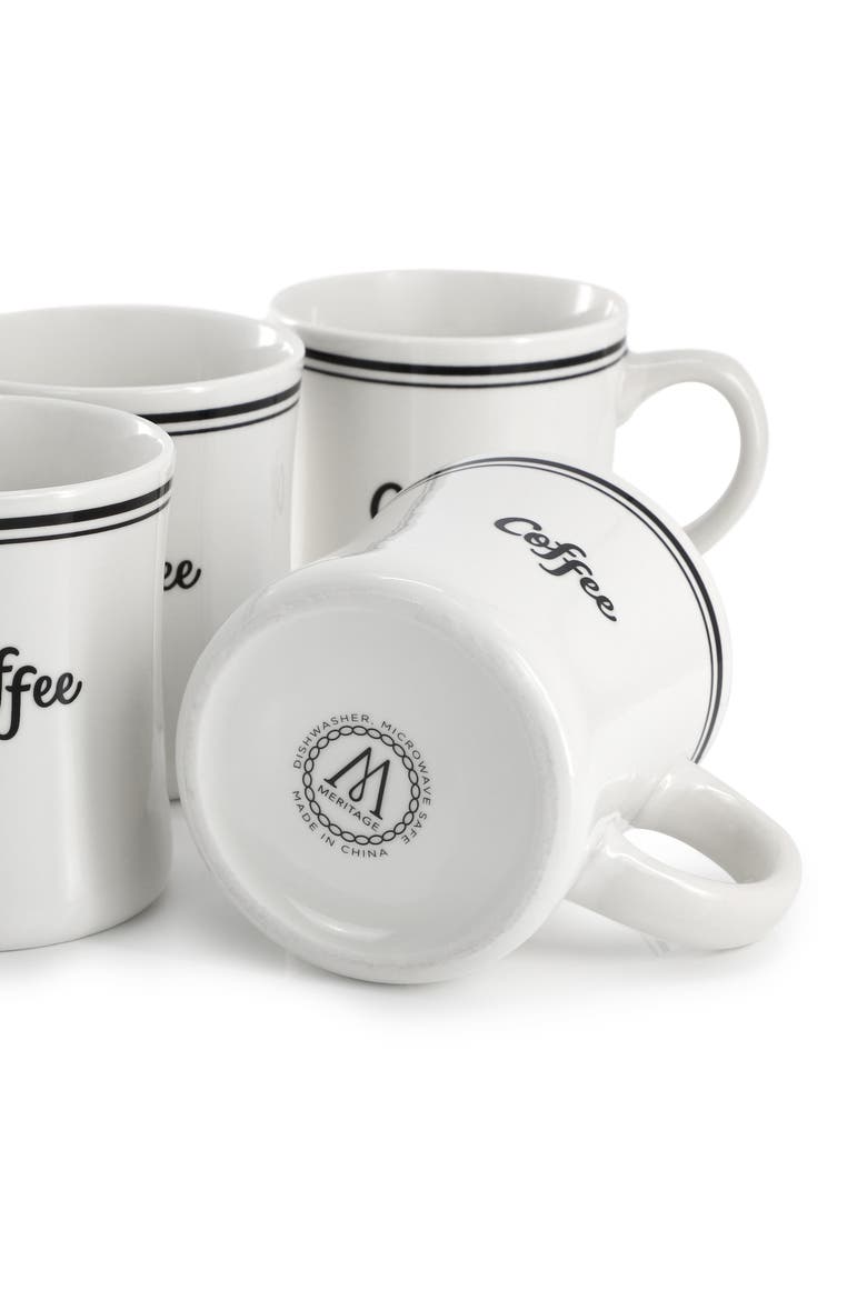 4 Piece 15 Ounce Fine Cermic Coffee Text Mug Set, Alternate, color, White
