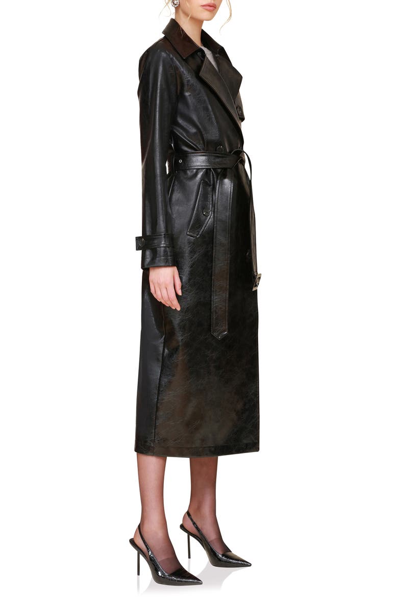Faux Leather Trench Coat, Alternate, color, BLACK
