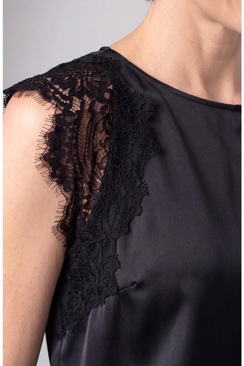 Lace Trim Satin Top, Alternate, color, BLACK