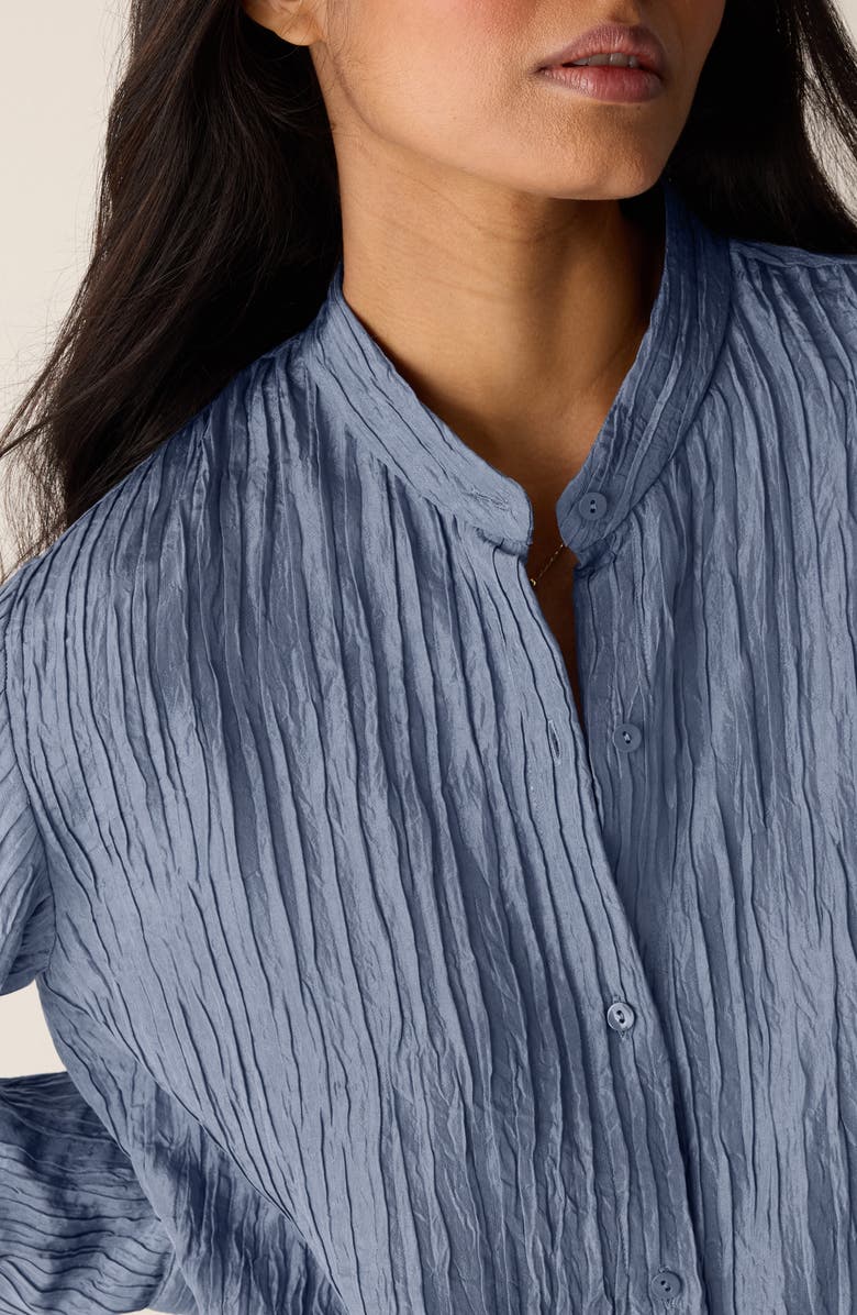 Eileen Fisher Mandarin Collar Silk Button-Up Shirt, Alternate, color, Flint