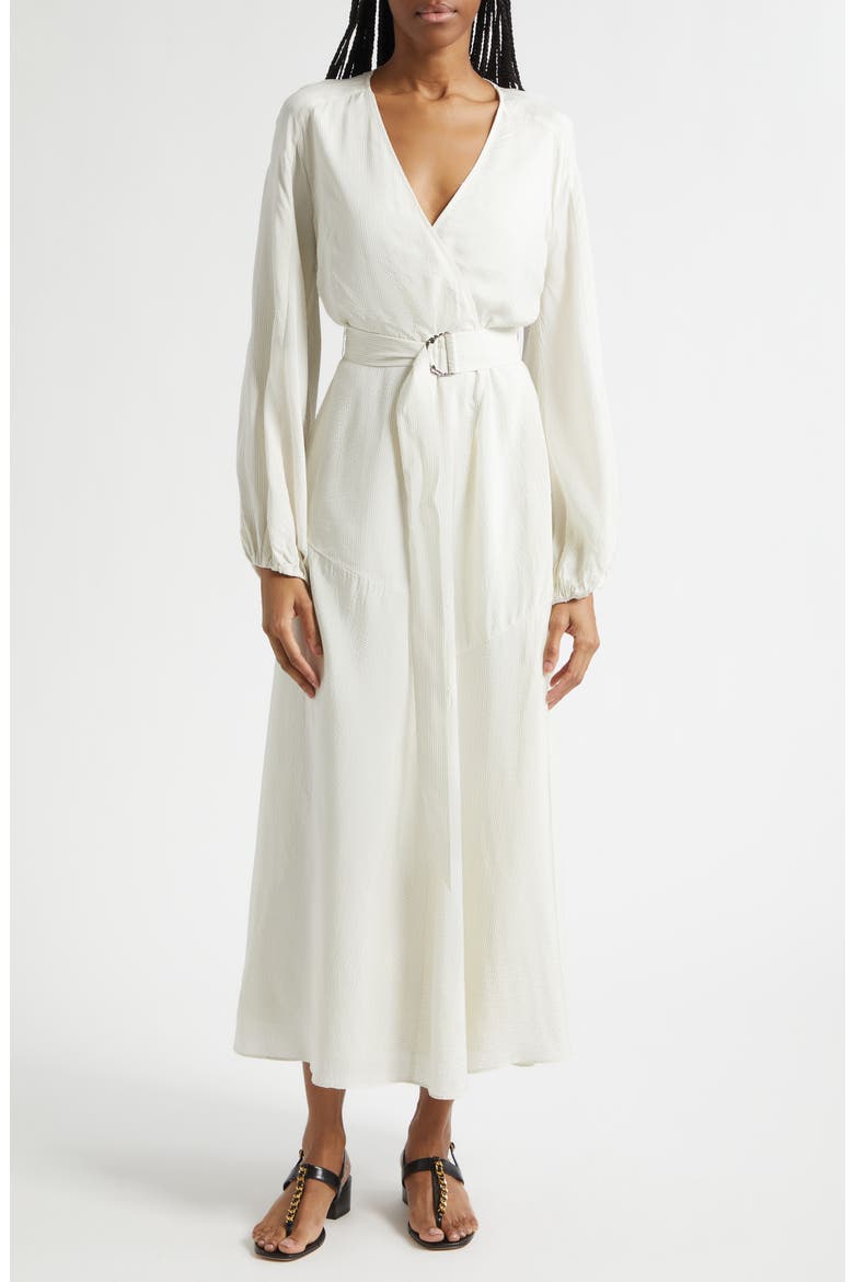 Seneca Belted Long Sleeve Midi Dress, Main, color, WHITE BLACK