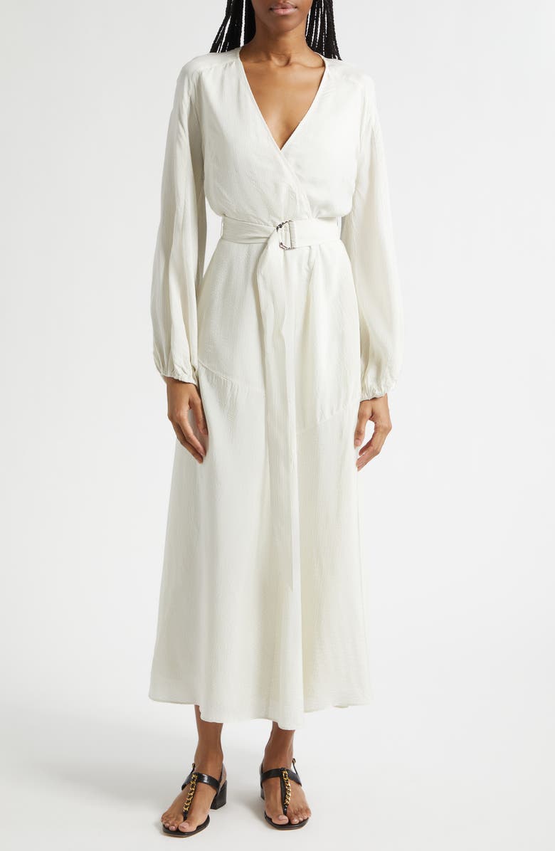 Veronica Beard Seneca Belted Long Sleeve Midi Dress, Main, color, White Black