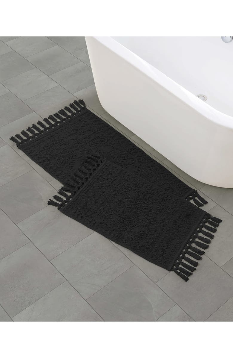 French Connection Nellore Fringe 2-Piece Bath Rug, Alternate, color, Black