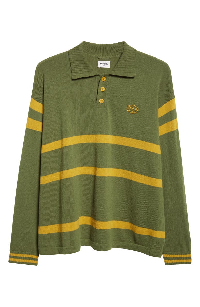 Bode Regis Virgin Wool Polo Sweater, Alternate, color, Green