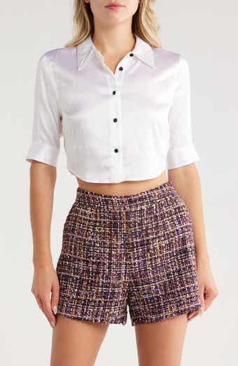 Niccola Elbow Sleeve Silk Blend Crop Button-Up Shirt