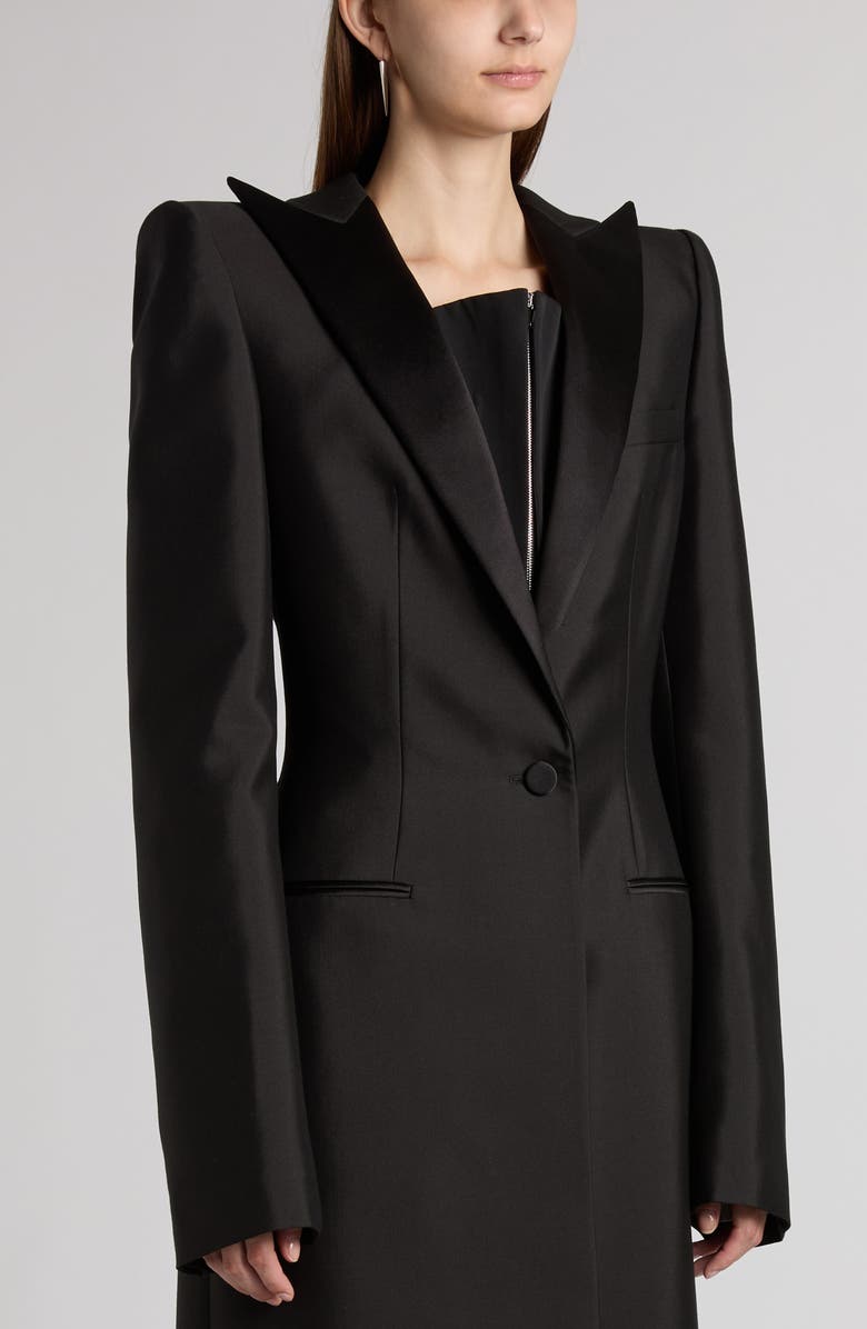 McQueen Peak Lapel Wool & Silk Long Coat, Alternate, color,