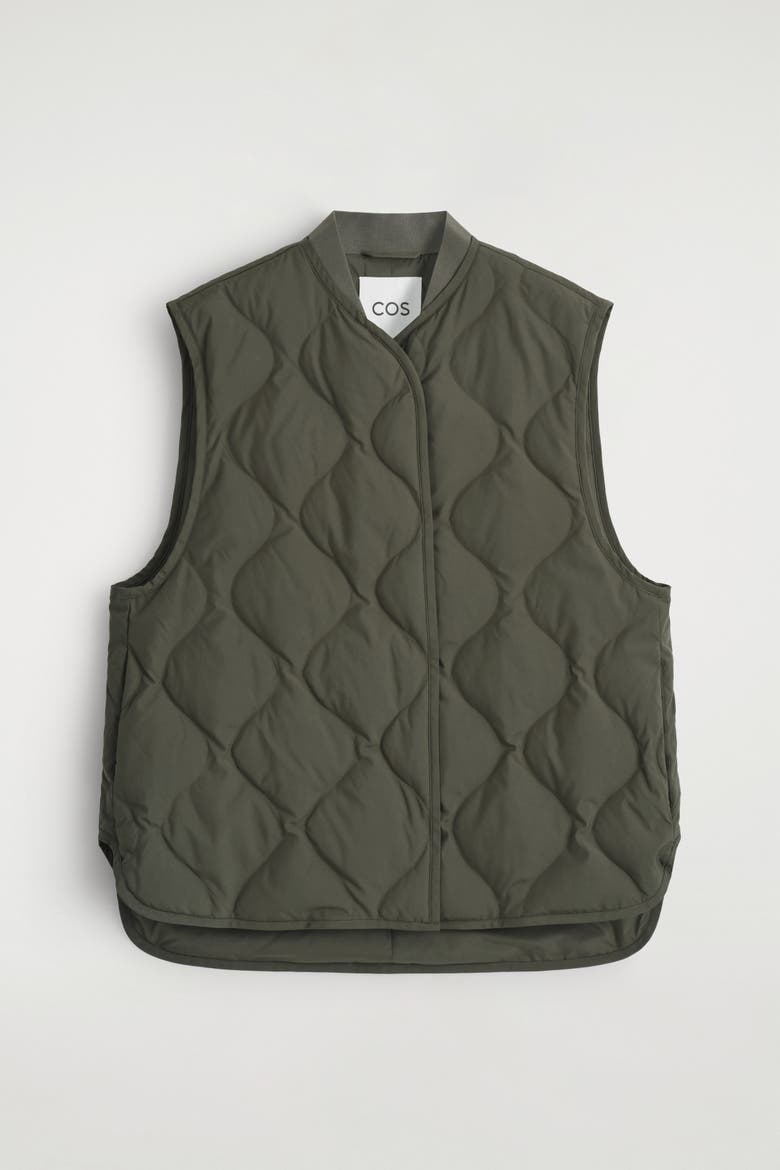 Oversized Quilted Down Gilet, Alternate, color, DARK KHAKI