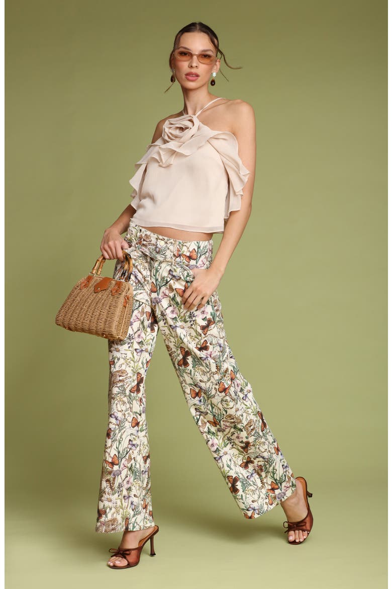 Belted Wide Leg Stretch Denim Pants, Alternate, color, ECRU CHEETAH SCARF