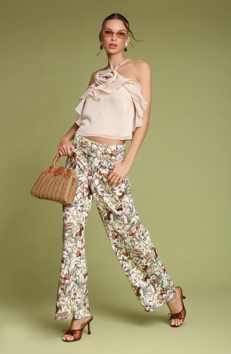 Avec Les Filles Belted Wide Leg Stretch Denim Pants, Alternate, color, Ecru Cheetah Scarf