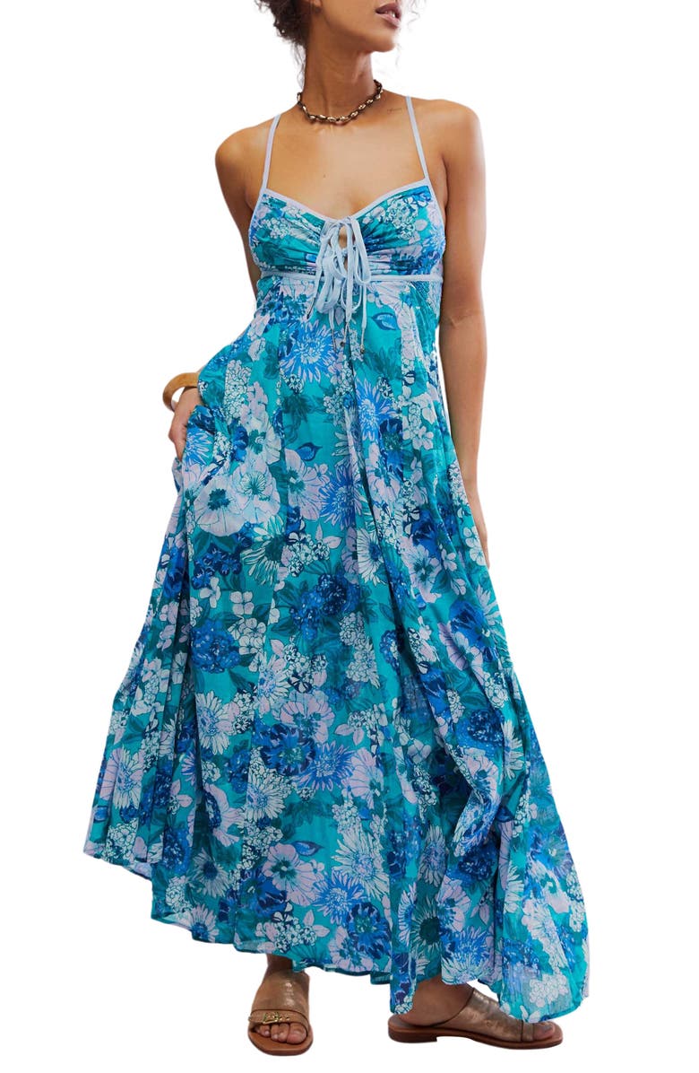Free People Dream Weaver Cotton Maxi Sundress, Main, color, Teal Combo